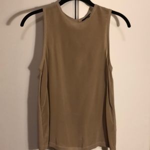 Tibi Tan Silk Shell Tank with Button Detail